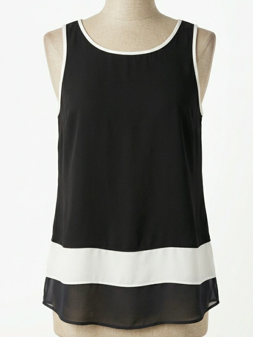 ANN TAYLOR Colorblock Sleeveless Top Black Ivory Layered Chiffon Trim Cami XS